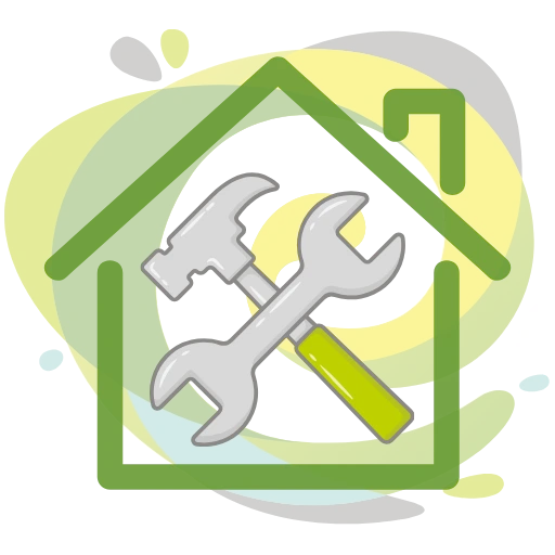 Illustration d'outils sur une maison, matérialisant la rénovation de l'habitat